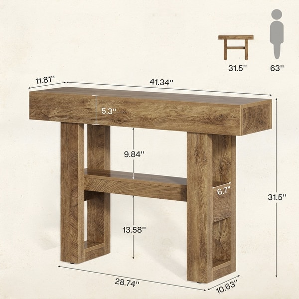 dimension image slide 0 of 3, 41.34-Inch Farmhouse Console Table, 2-Tier Narrow Sofa Table - 41.34" W x 11.81" D x 31.5" H