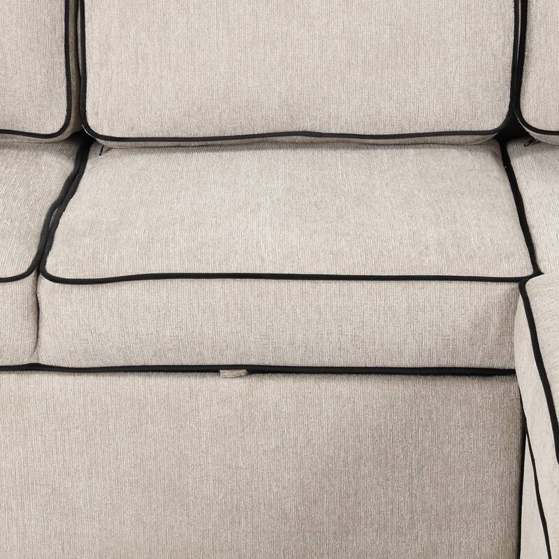 L-Shaped Pull Out Sofa Bed Modern Convertible Sleeper Sofa with 2 USB ports, 2 Power Sockets and 3 Pillows