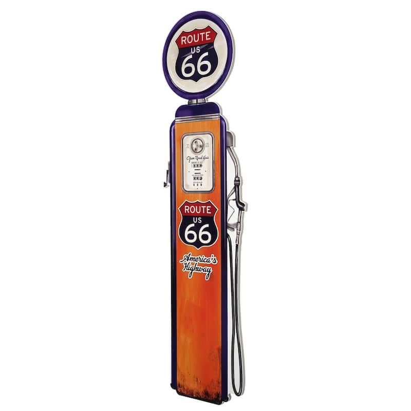 Licensed Route 66 America's Highway Gas Pump Wall Plaque, 62"x17" - 60.5" x 14.75" - 60.5" x 14.75" - Orange