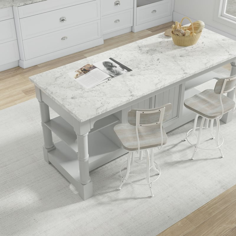Adjustable Barstool with Curved Seat Back - 38.25" - White