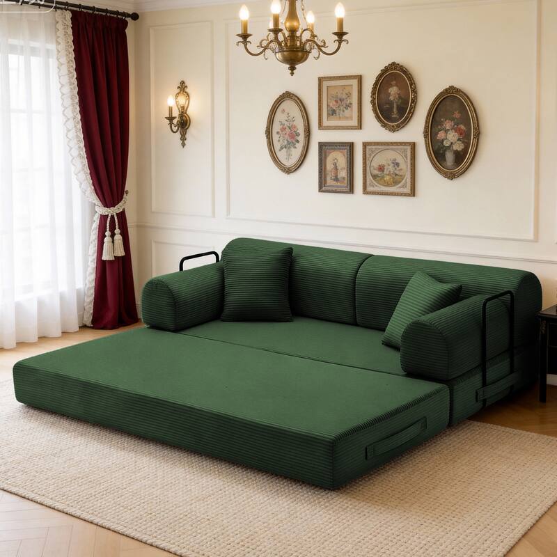 Convertible Sofa Bed Multifunctional Folding Sofa Couch Living Room 3-Seater Sofa Couch Green Settee