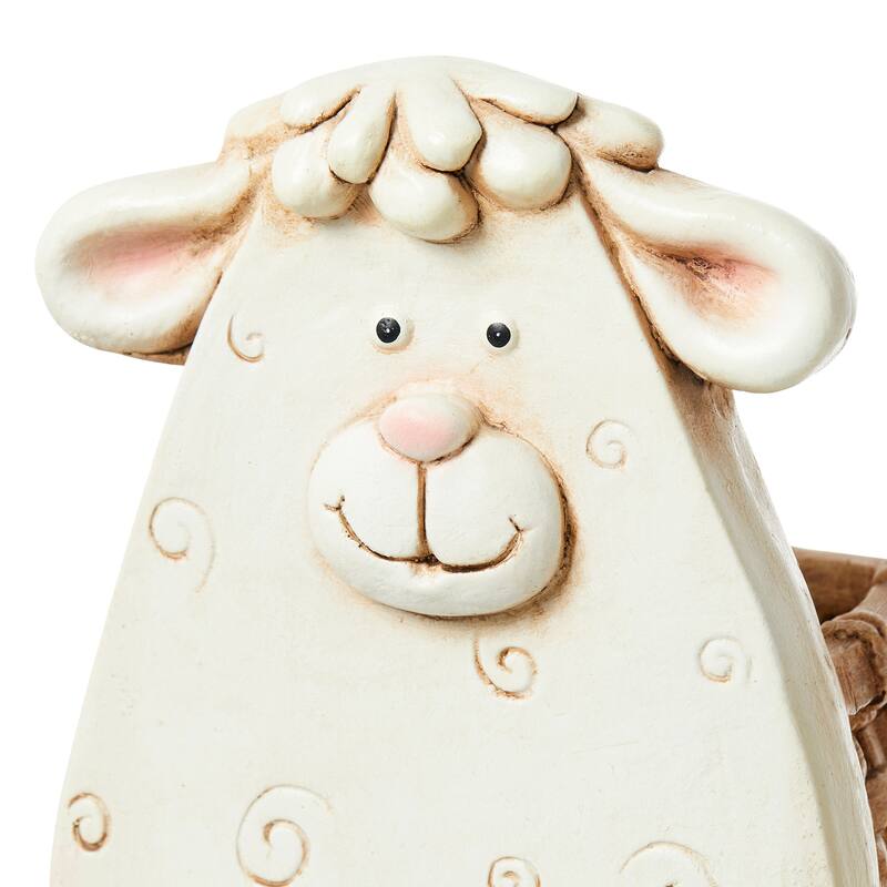 Glitzhome Set of 2 MGO Cute Sheep & Cow Statue Planter