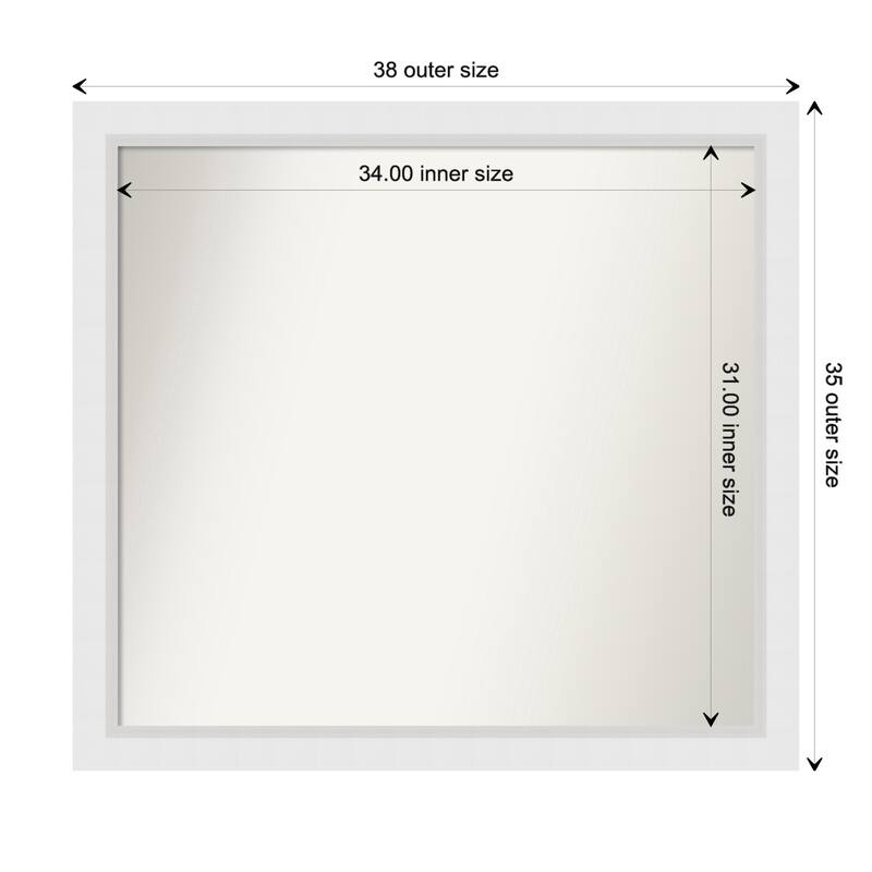 Blanco White Framed Non-Beveled Custom Wall Mirror, Bathroom Vanity Mirror - Outer Size: 38.25 x 35.25