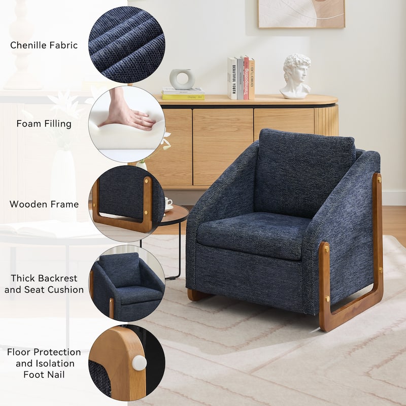 Chenille Armchair with Wooden Frame