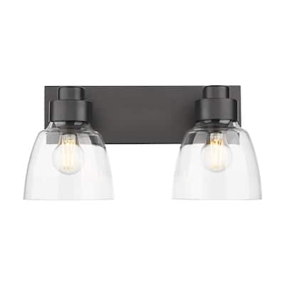 Remy 2 Light Bath Vanity in Matte Black with Clear Glass Shade
