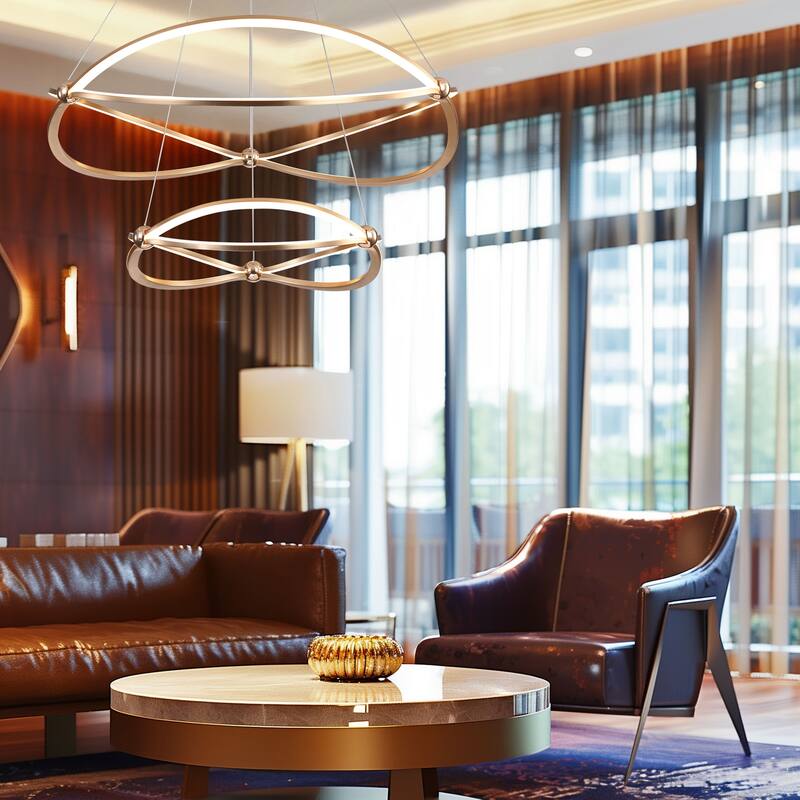 Spirale 2 Tier - 32" LED Chandelier in Anodized Gold with No Shade