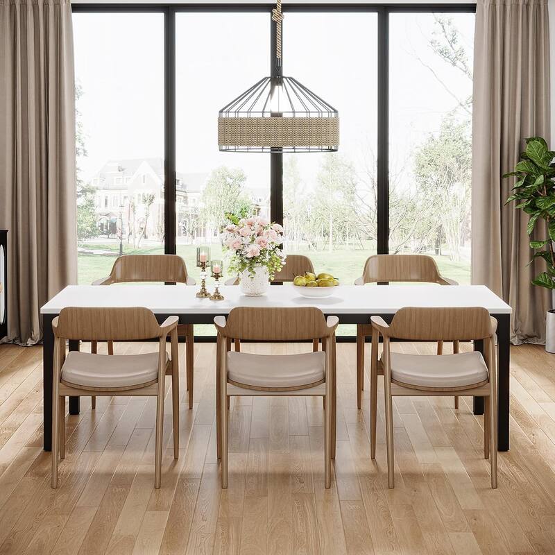 78.7" Rectangle Wood Dining Table, Long Kitchen Table for Living/Dining Room