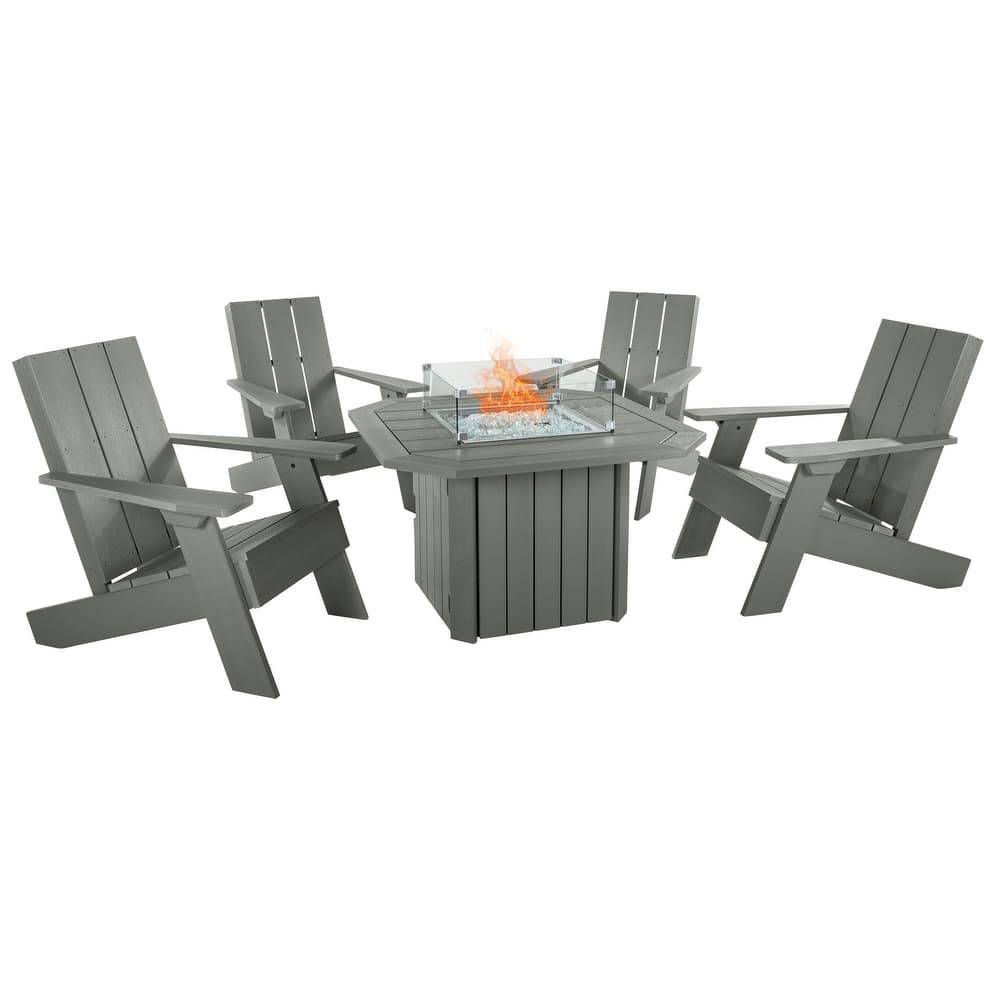 HIGHWOOD Modern Adirondack 5-Piece Fire Pit Conversation Set