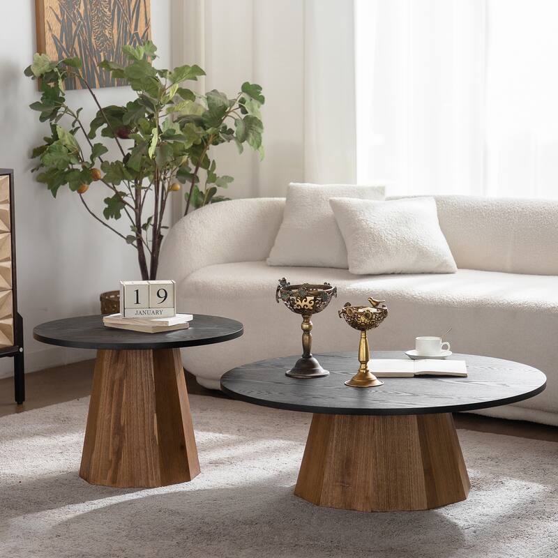Round Coffee Table Sturdy Pedestal Wooden Tea Table for Living Room Easy to Assemble