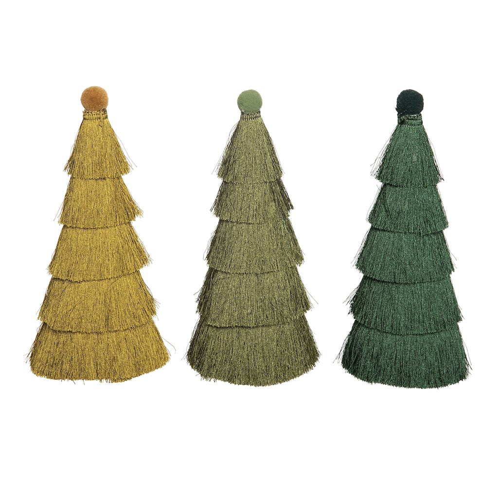 Transpac Christmas Small Rope Tassel Tree Set of 3 Christmas Home Decorations