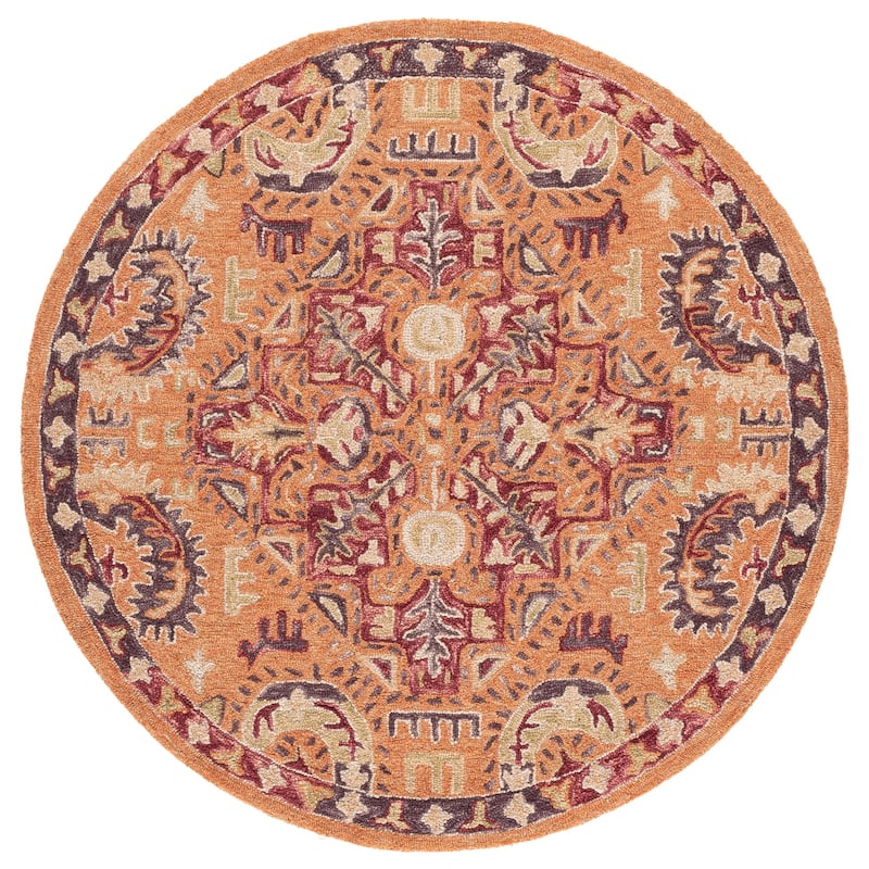 SAFAVIEH Handmade Aspen Mesude Boho Tribal Wool Rug - 5' Round - Rust/Red