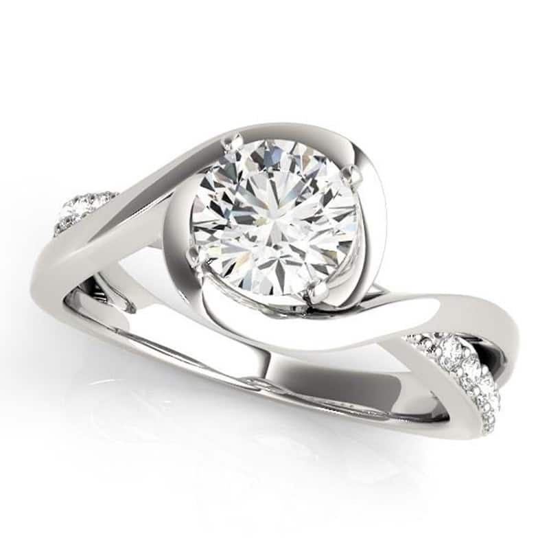 Auriya 14k Gold 3/4ctw Bypass Moissanite and Diamond Engagement Ring 1/8ctw
