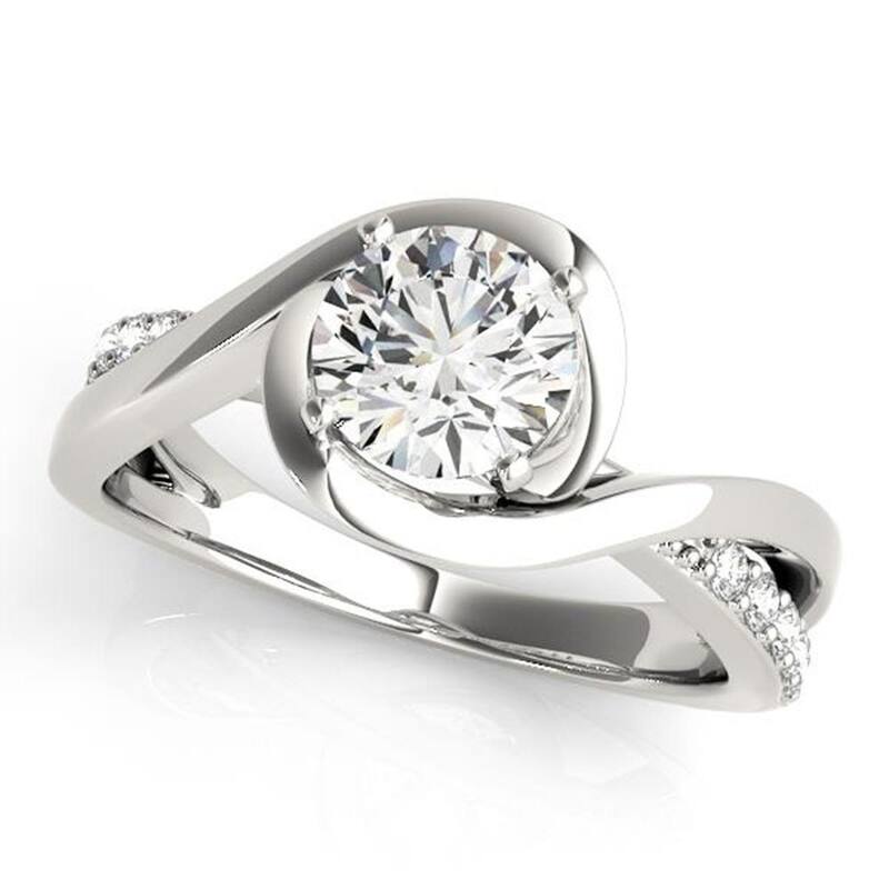 Auriya 14k Gold 1/2ctw Bypass Moissanite and Diamond Engagement Ring 1/8ctw