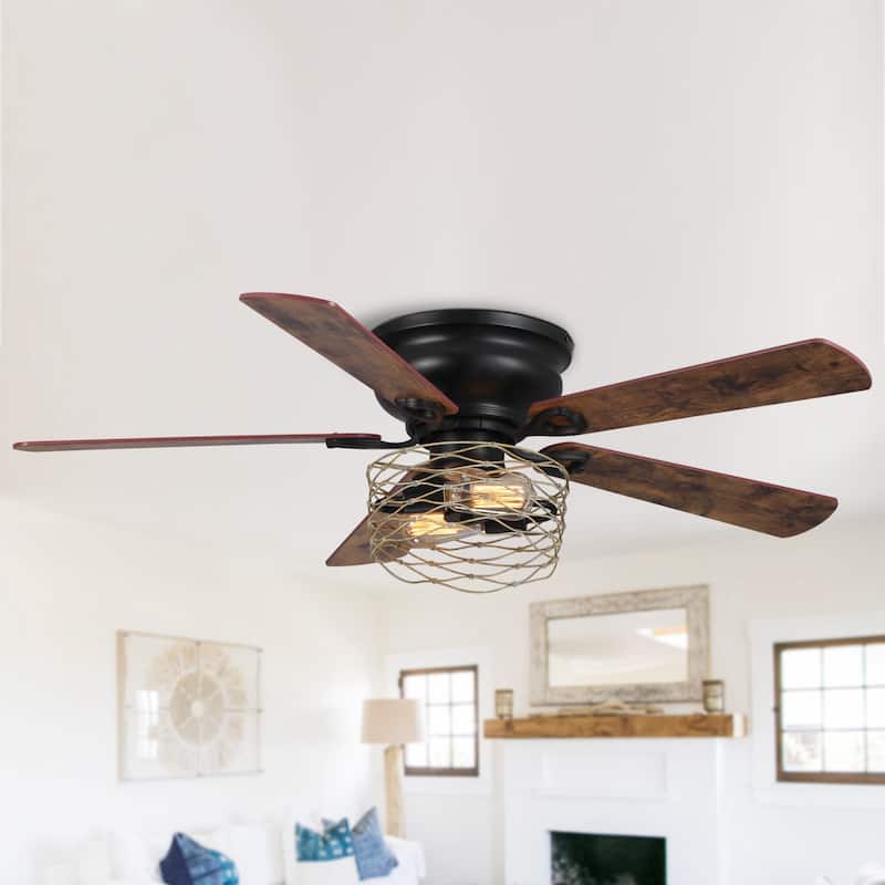 48" Industrial Wood 5-Blade Flush Mount Ceiling Fan with Remote - Driftwood/ Dark Cherry