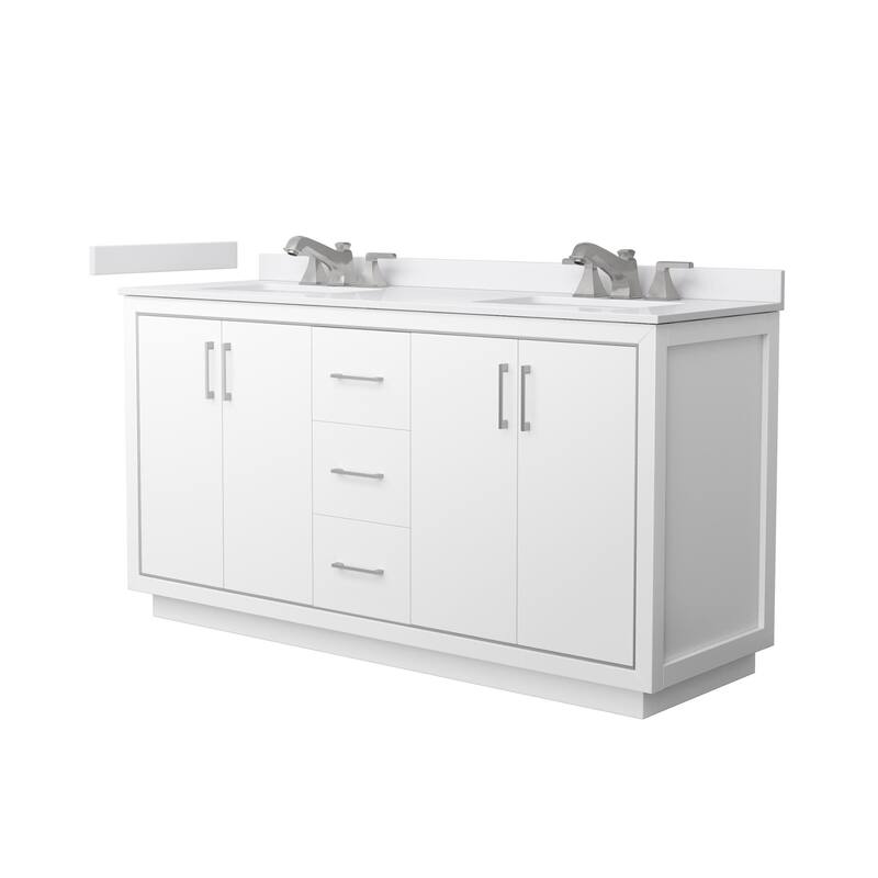 Wyndham Collection WCF1111-66D-VCA-US3MXX Icon 66" Free Standing - White / White Cultured Marble Top / Brushed Nickel