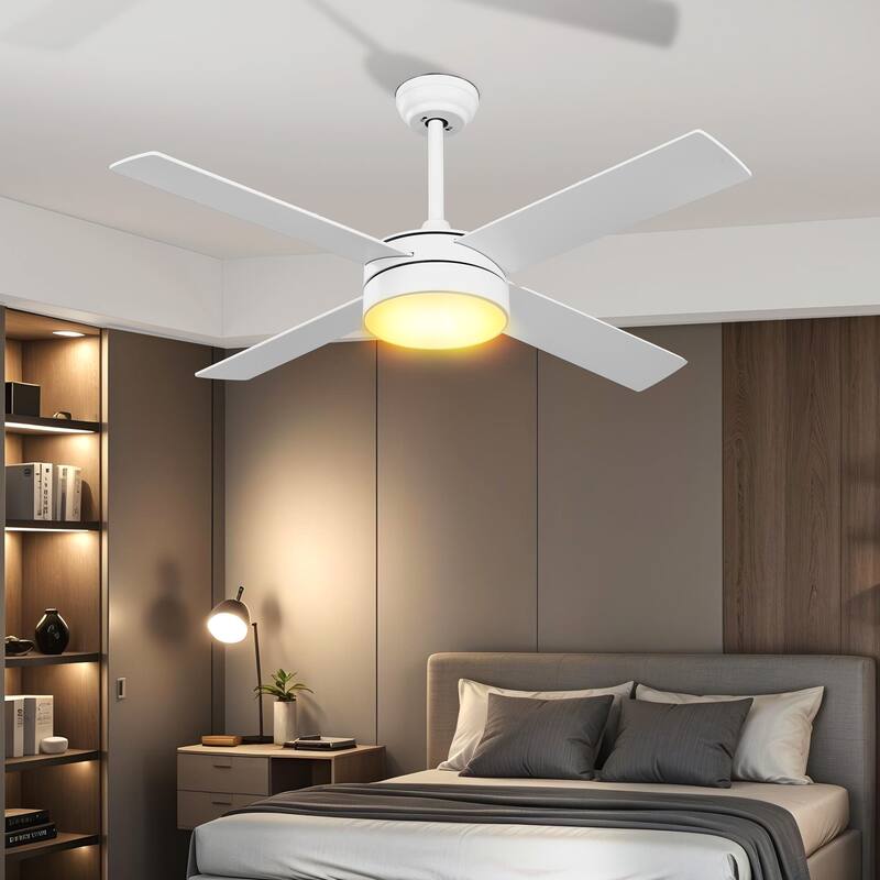 Moasis 4-Blade 48 inch Matte Black Ceiling Fan with LED Lights and Remote Control