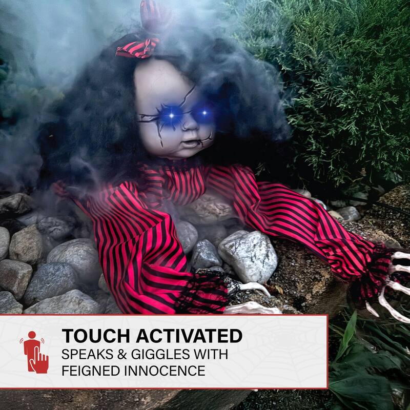 Haunted Hill Farm 44 In. Animatronic Crawling Baby Doll with Light-up Blue Eyes