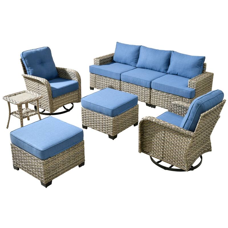 XIZZI 8-piece Outdoor Grey Wicker Furniture Conversation Set