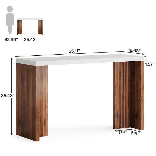 55'' Home Bar Unit, Bar Table with Faux Marble Finished Tabletop
