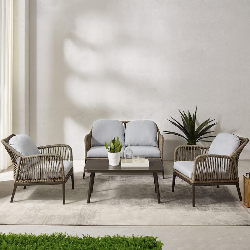 Haven 4-piece Outdoor Wicker Conversation Set - 85"D x 143"W x 29.75"H
