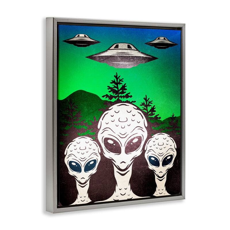 Stupell Vintage Aliens & UFO Framed Floater Canvas Wall Art Design By Kim Allen