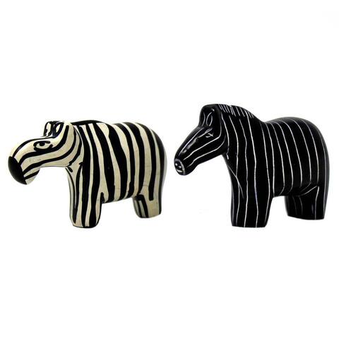 Handmade Zebra Soapstone Statues (Set of 2)