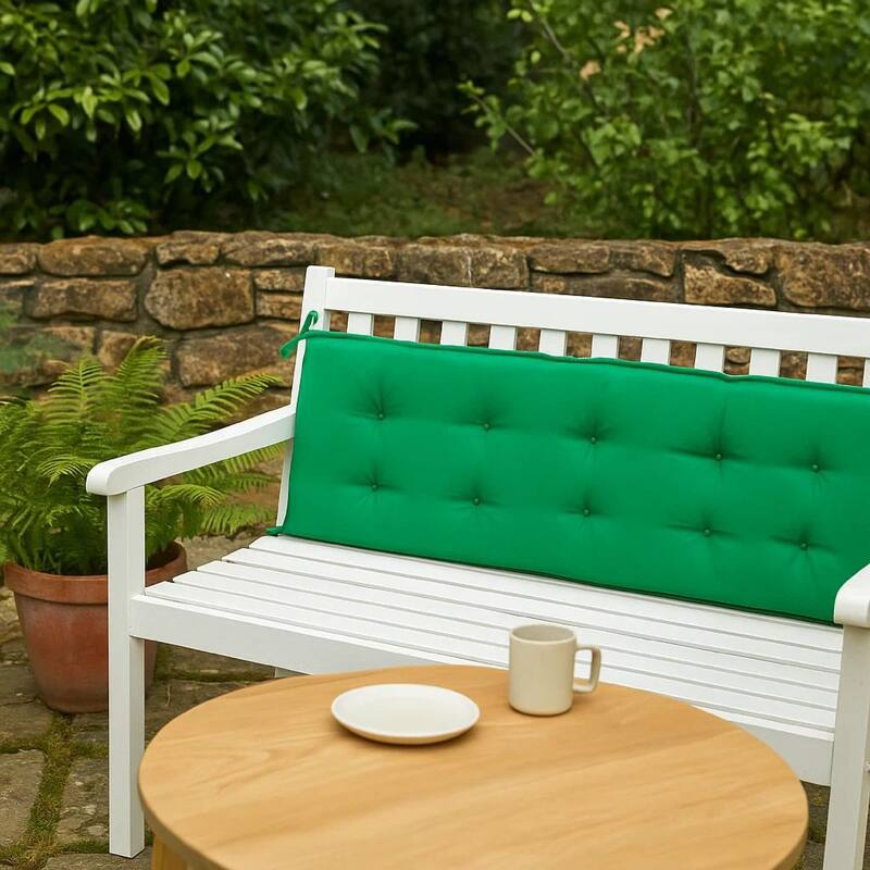 Claire Outdoor Cushion for Bench, Button Tufted Green Fabric, 59 Inch