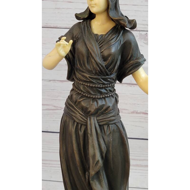 Art Deco Bronze And Faux Bone Turkish Princess Sculpture Brown Marble Base Decor