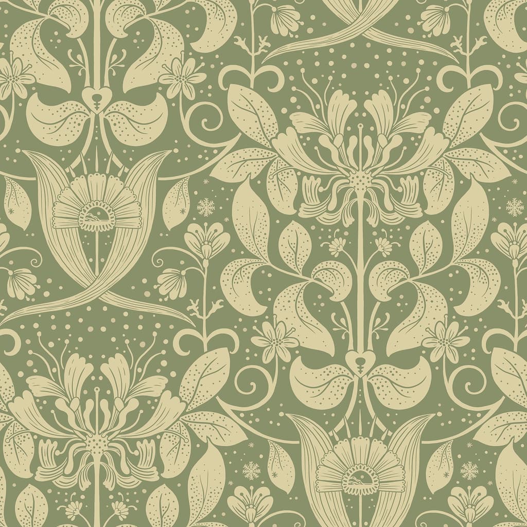A-Street Prints Berit Green Floral Crest Wallpaper