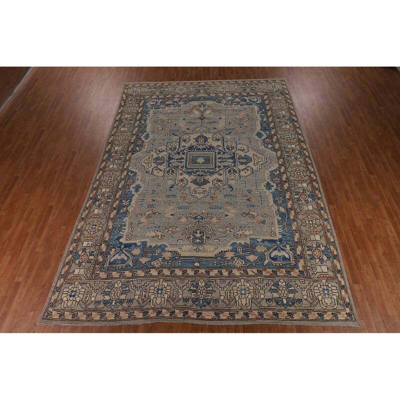 Oriental Oushak Turkish Large Rug Hand-Knotted Beige Wool Carpet - 10'1"x 14'0"