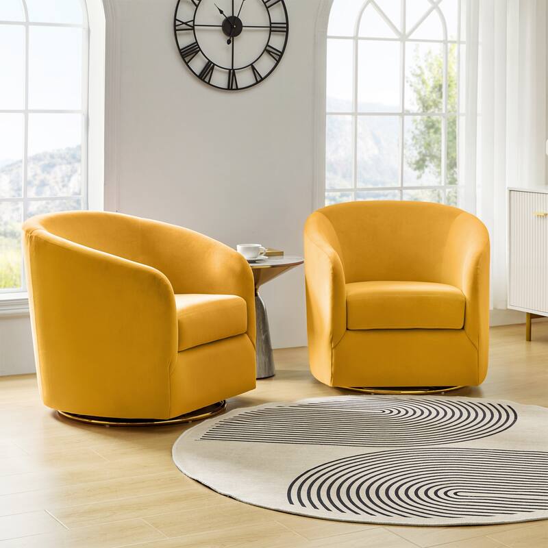Eleuterio Modern Upholstered Swivel Accent Barrel Chair with Metal Base Set of 2 by HULALA HOME