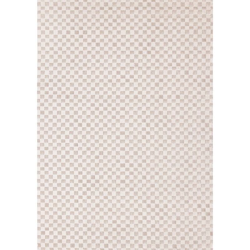 Small Checkered Textured Looped Rug in Cream
