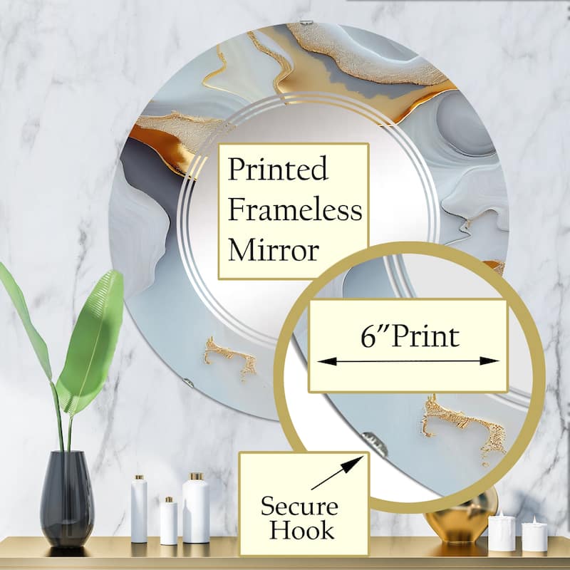 Designart 'White And Gold Marble Abstract IV' Printed Modern Transitional Wall Mirror
