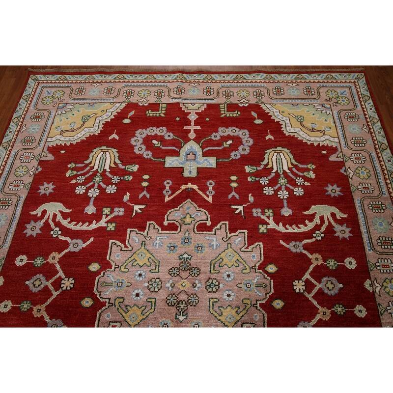 Geometric Turkish Oushak Area Rug Handmade Wool Carpet - 6'5"x 8'0"