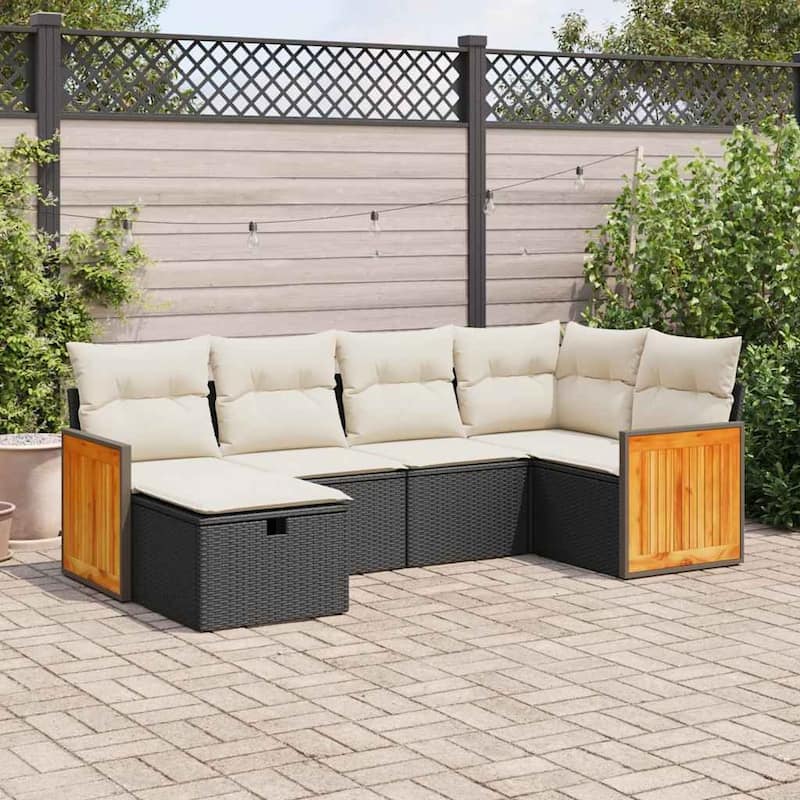 vidaXL Patio Sofa Set with Cushions Outdoor Conversation Furniture Poly Rattan - Black and cream without table - form2 - 21.7 x 21.7 x 14.6 in