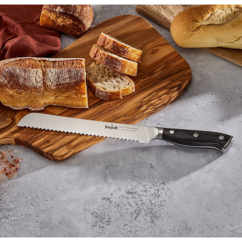 JoyJolt 8-in Bread Knife High Carbon Steel Kitchen Knife with Serrated Edge - Stainless Steel - Stainless Steel