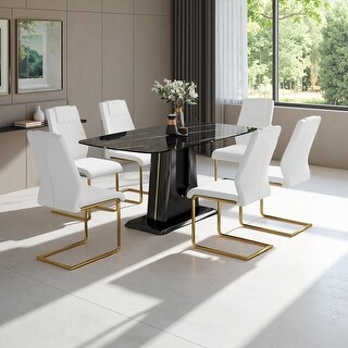 Modern Faux Marble Dining Table Set with Upholstered Chairs - Bed Bath ...