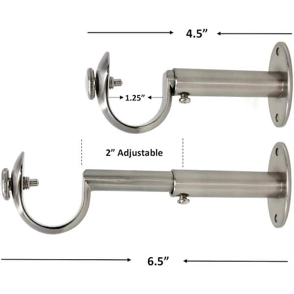 dimension image slide 6 of 7, Adjustable Solid Zinc Curtain Rod Bracket Wall Holder, Fits Up to 1 1/8" or 1 1/4" Rod, 2 Pieces