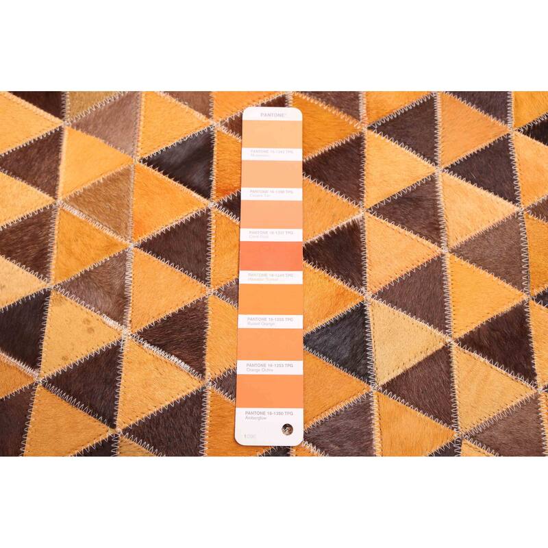 ECARPETGALLERY Handmade Cowhide Patchwork Orange Leather Rug - 5'1 x 5'1