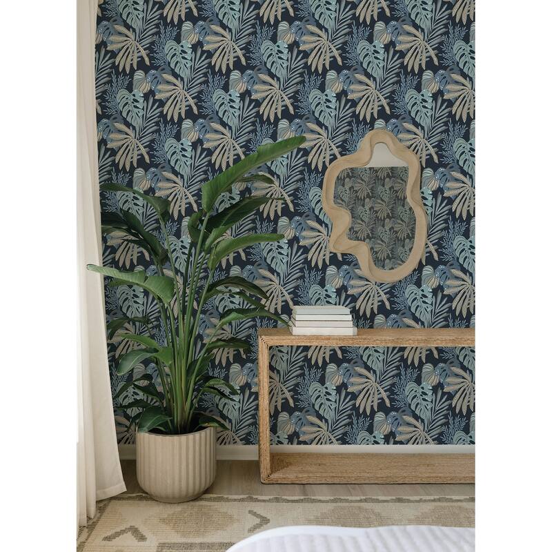A-Street Prints Alocasia Blue Tropical Foliage Wallpaper