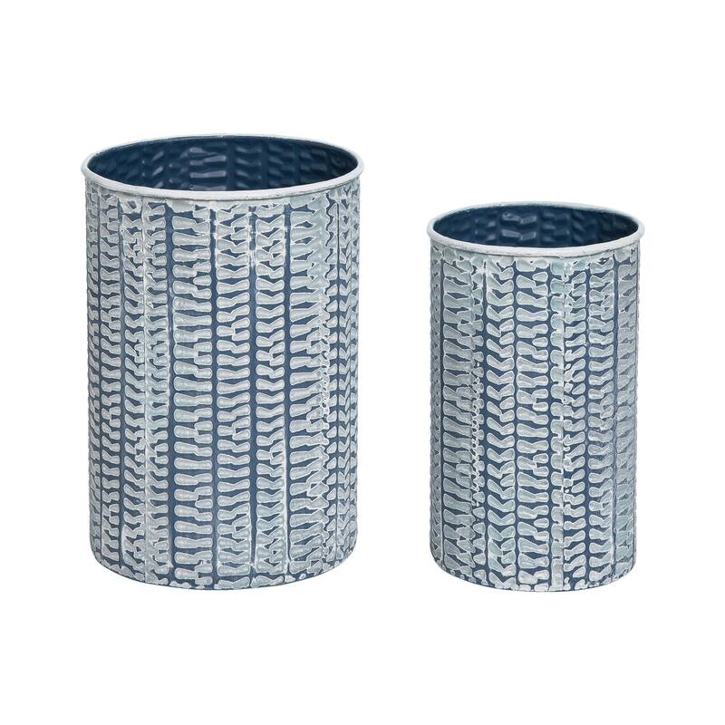 Transpac Metal 9.75 in. Gray Patterned Container Set of 2