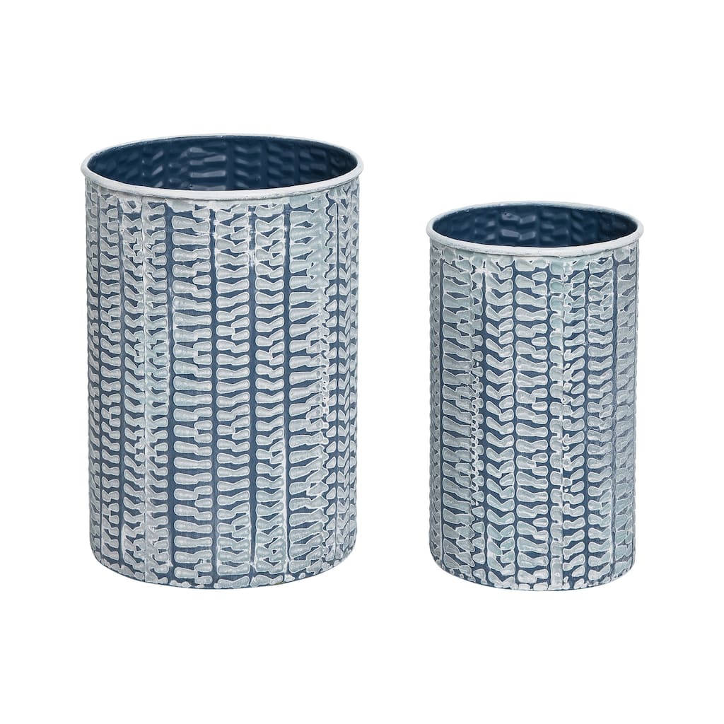 Transpac Metal 9.75 in. Gray Patterned Container Set of 2