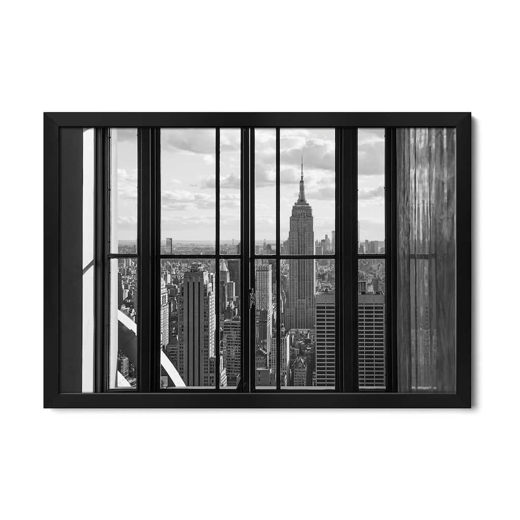 Manhattan Skyline With Empire State Building In Black And White, New York City, Usa Premium Framed Poster by Jan Becke