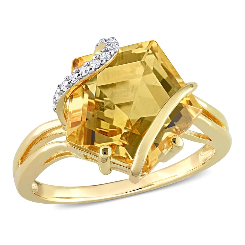Miadora Fancy-cut Citrine & Diamond Accent Swirl Cocktail Ring in Yellow Plated Sterling Silver