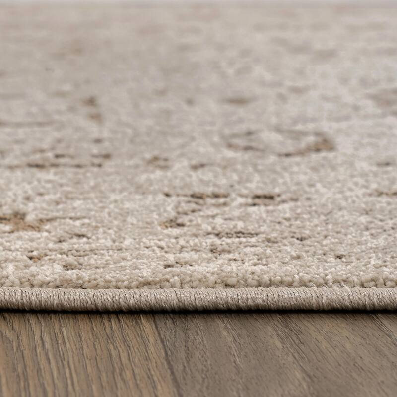 World Rug Gallery Textured Medallion Earth Beige Indoor High-Low Area Rug