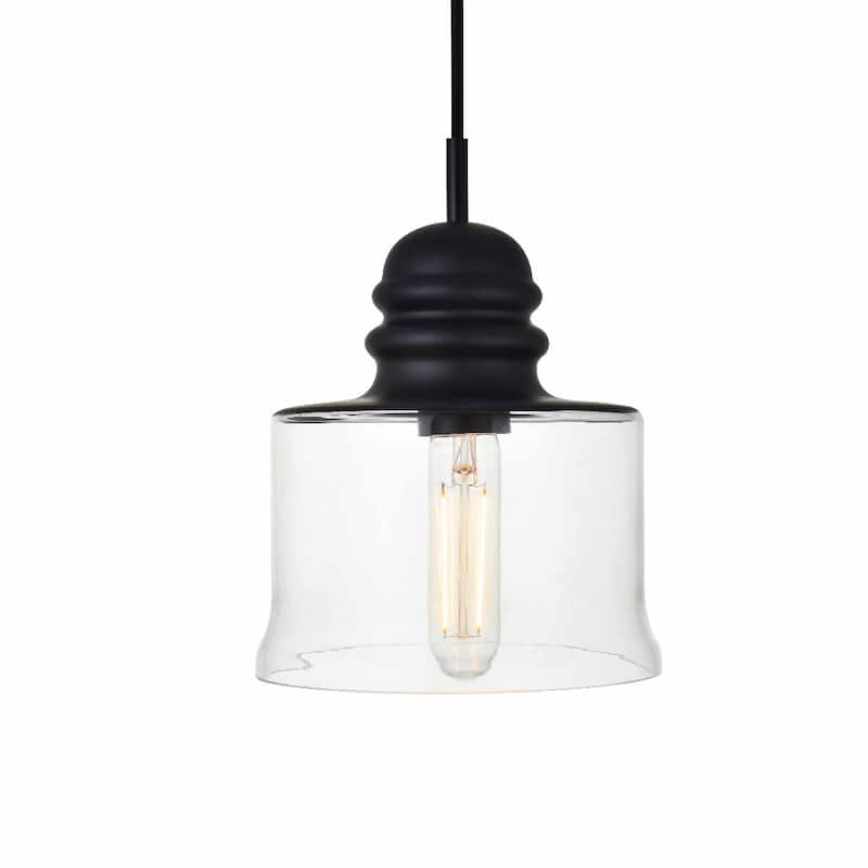 Elegant Lighting Kenna Single Light 7" Wide Mini Pendant with Clear - Black / Clear