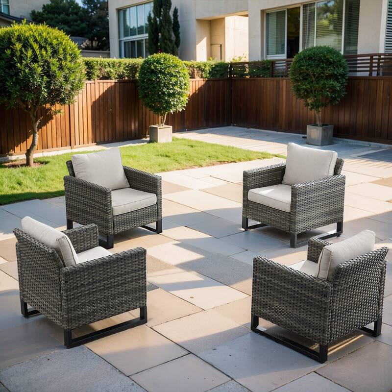 Gymojoy 4-Piece Outdoor Patio Garden Chairs with Cushion - Grey - Beige