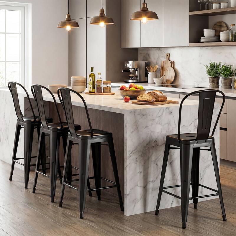 Gymax Metal Bar Stools Set of 4 24'' Counter Height Barstools w/
