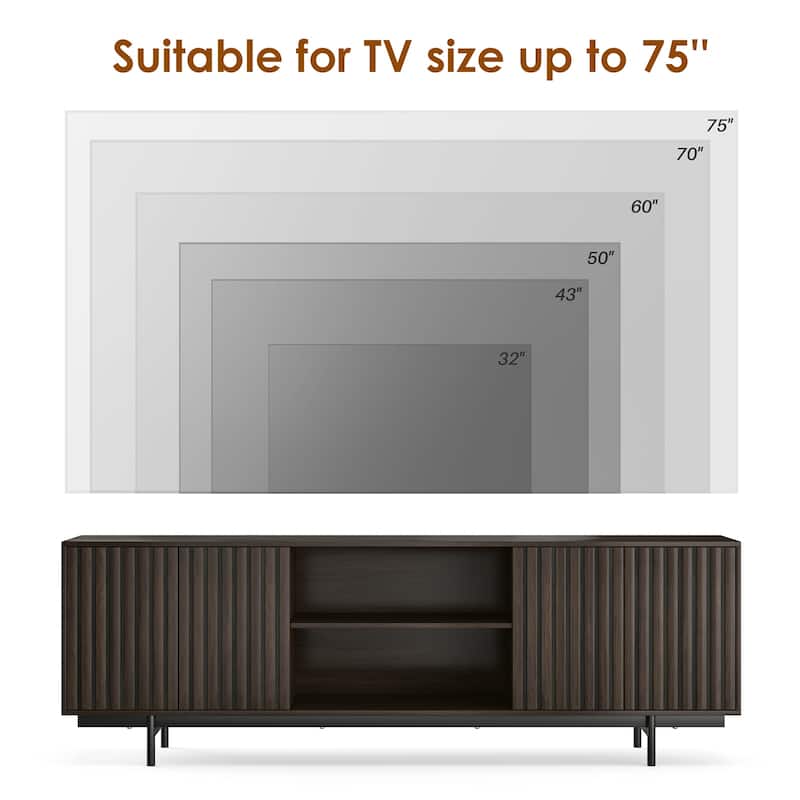 Retro Wooden TV Stand for TVs Up to 75", Fluted Media Cabinet with Storage and Shelf