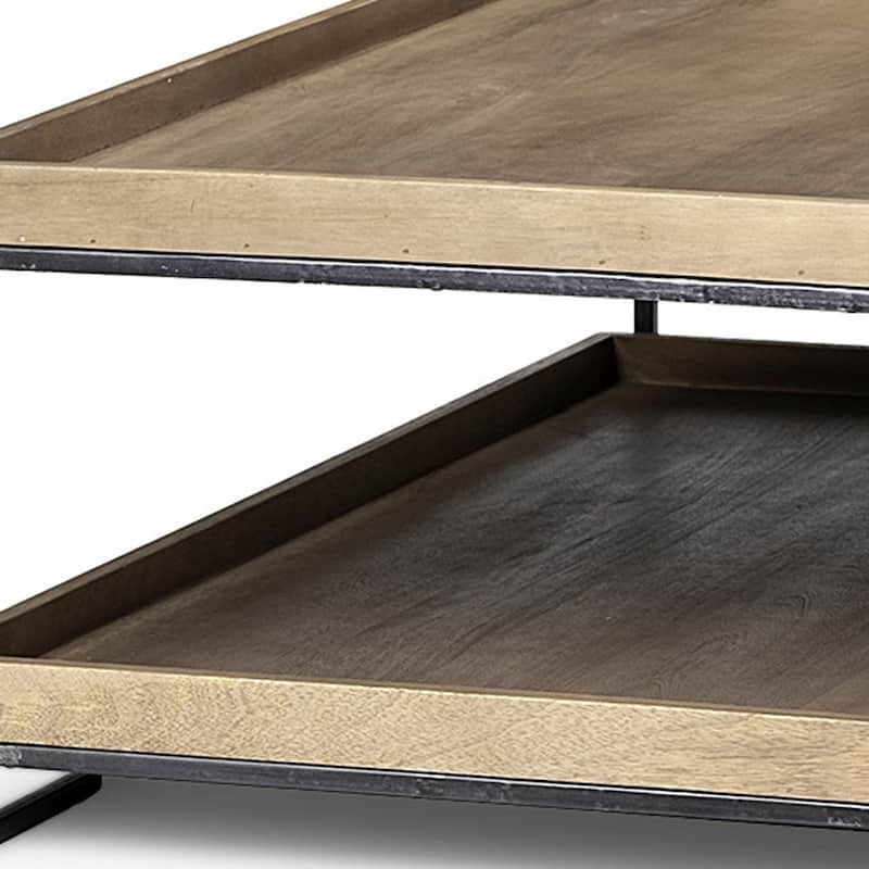 HomeRoots 46" Natural and Black Solid Wood and Metal Coffee Table With Shelf - 46